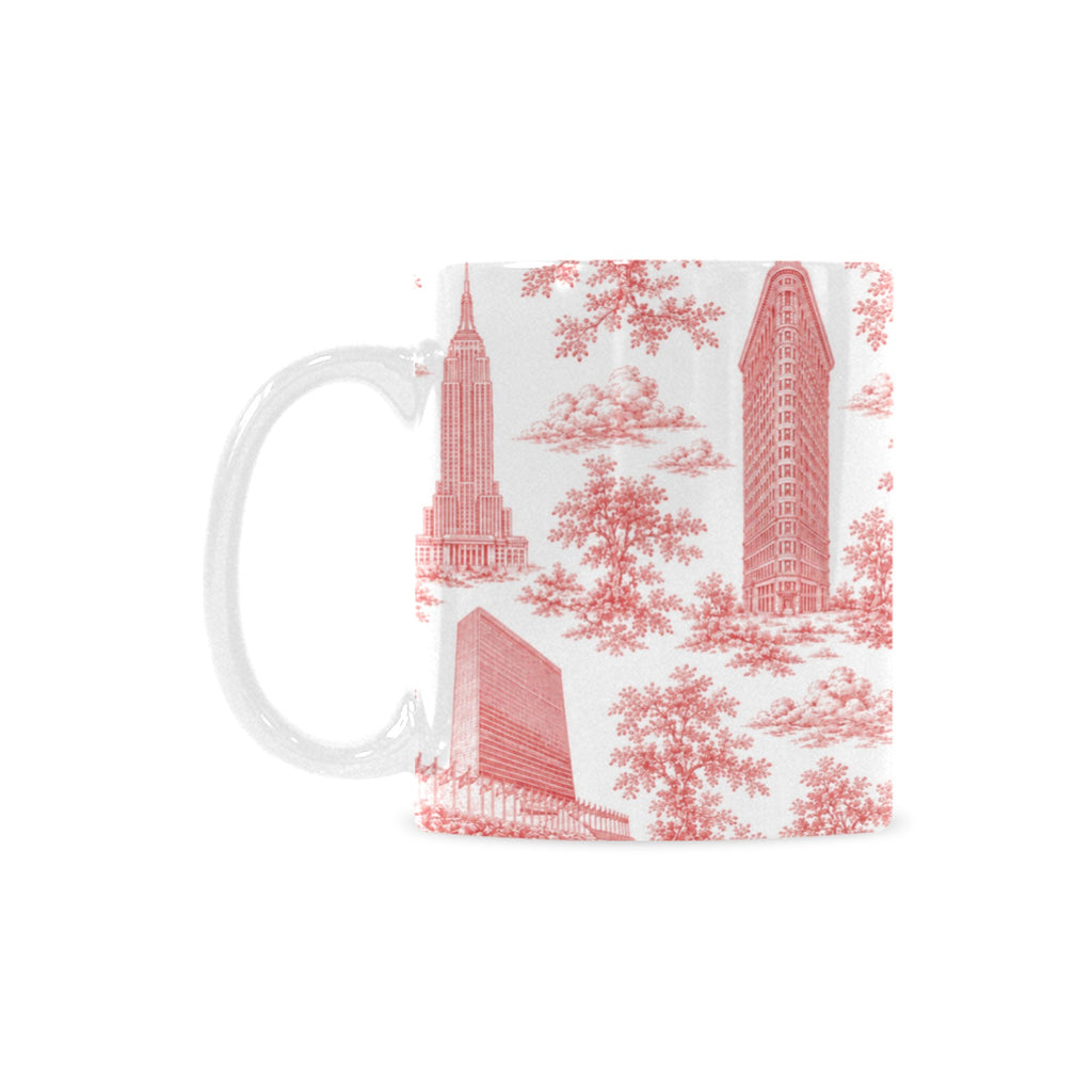 Manhattan Red Toile de Jouy Mug with Twin Towers | New York City Chinoiserie Ceramic Mug Custom White Mug (11oz)