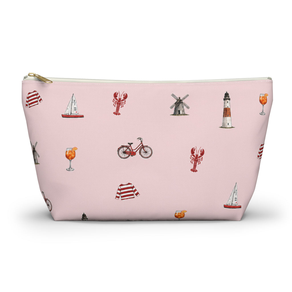 Icons of The Hamptons Large Pink Pouch — T-Bottom Makeup & Travel Organizer
