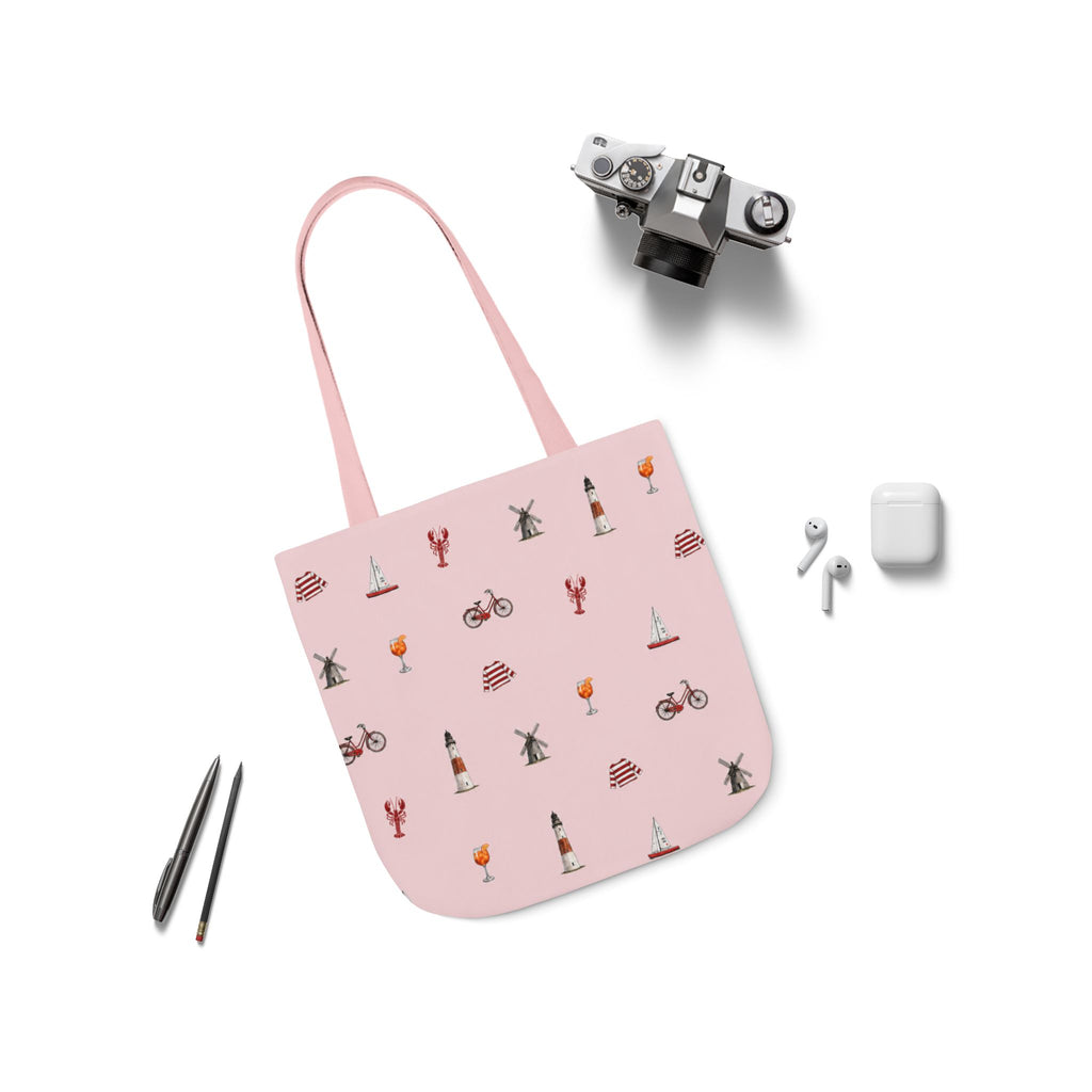 Icons of The Hamptons Pink Canvas Tote — Lighthouse, Windmill, Lobster Sailboat Icons