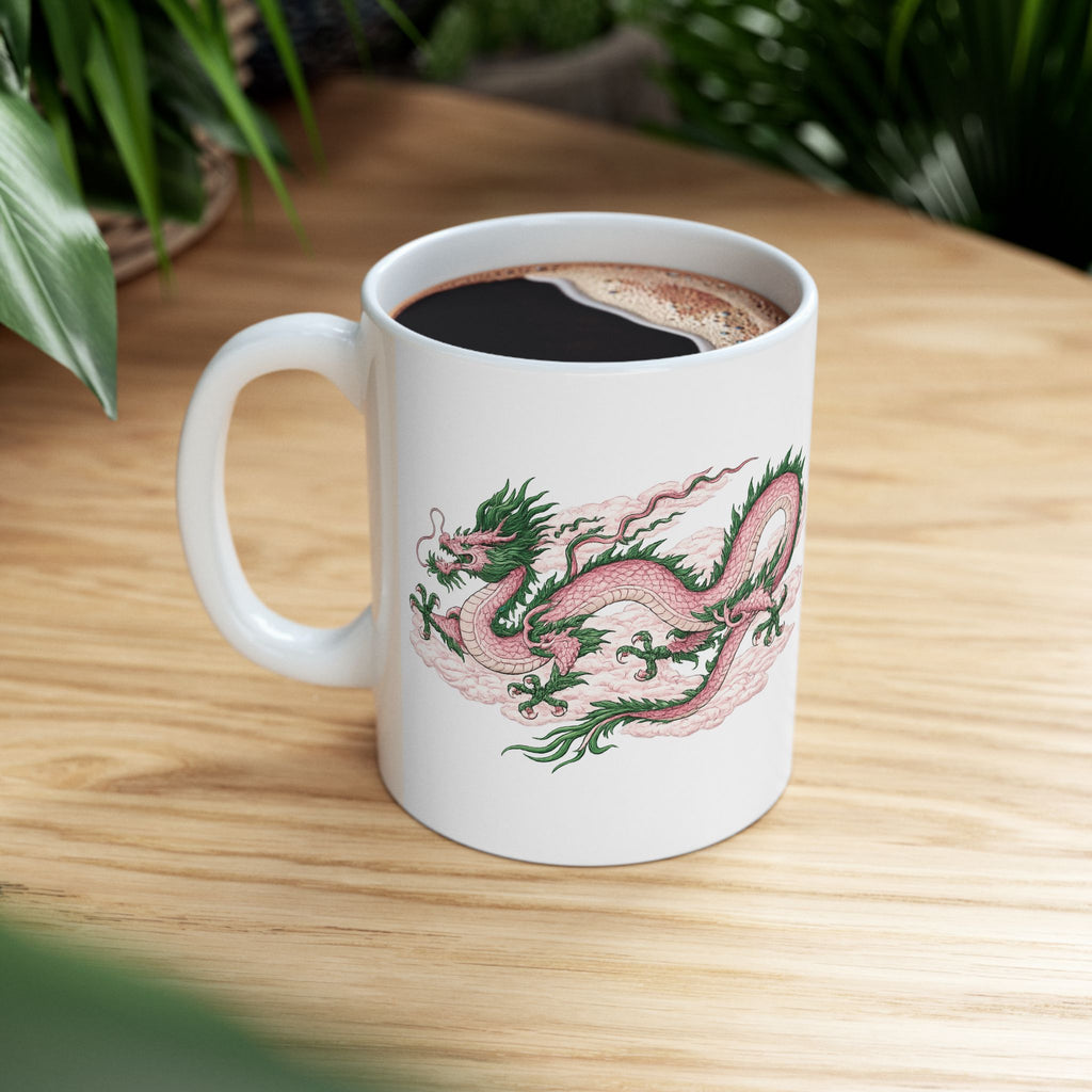 Chinatown NYC Pink Dragon Ceramic Mug — Chinese Mythology Coffee Cup 11oz