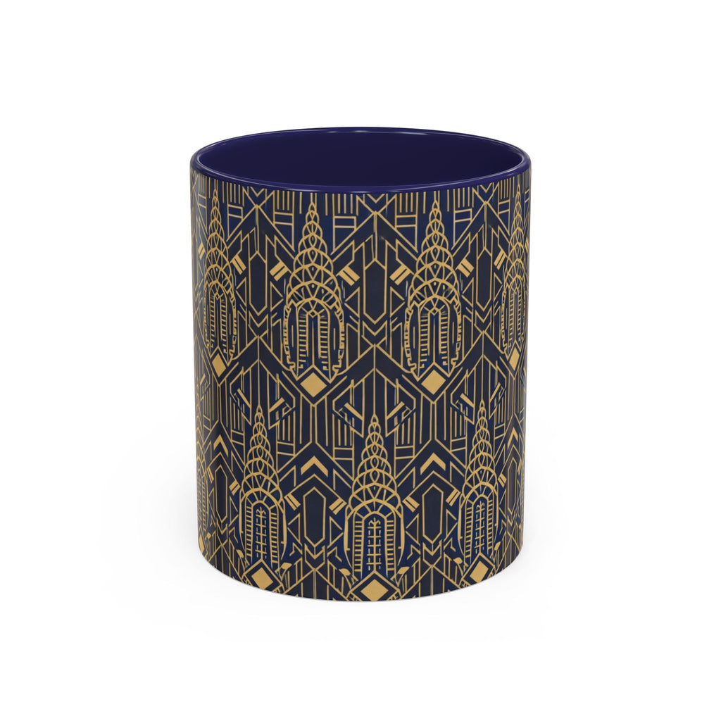 Art Deco Chrysler Building Navy & Gold Accent Coffee Mug — Manhattan Art Deco Pattern 11 oz