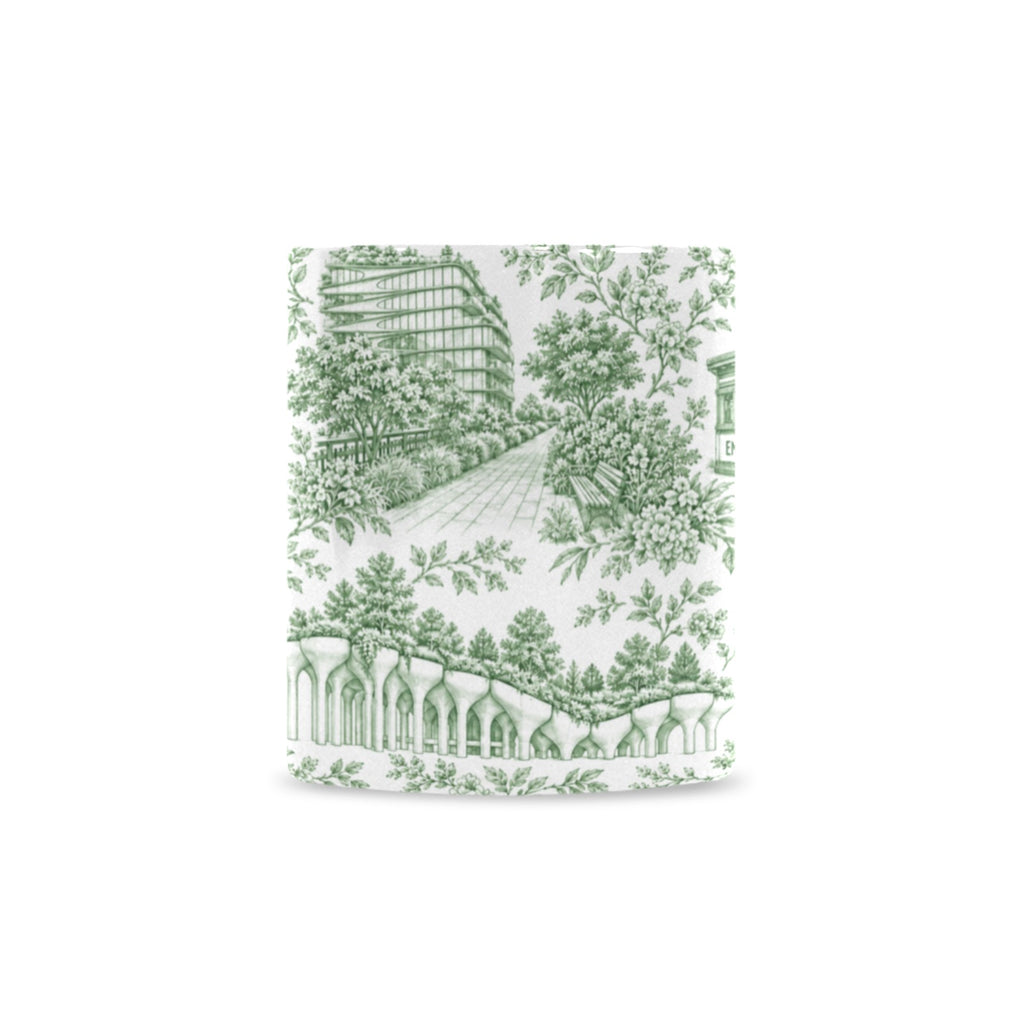 Chelsea Green Toile De Jouy Mug | Manhattan Chinoiserie Coffee Cup Custom White Mug (11oz)