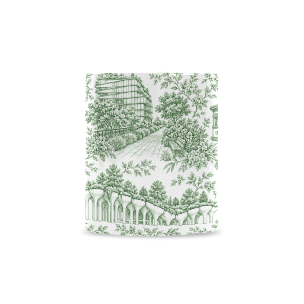 Chelsea Green Toile De Jouy Mug | Manhattan Chinoiserie Coffee Cup Custom White Mug (11oz)