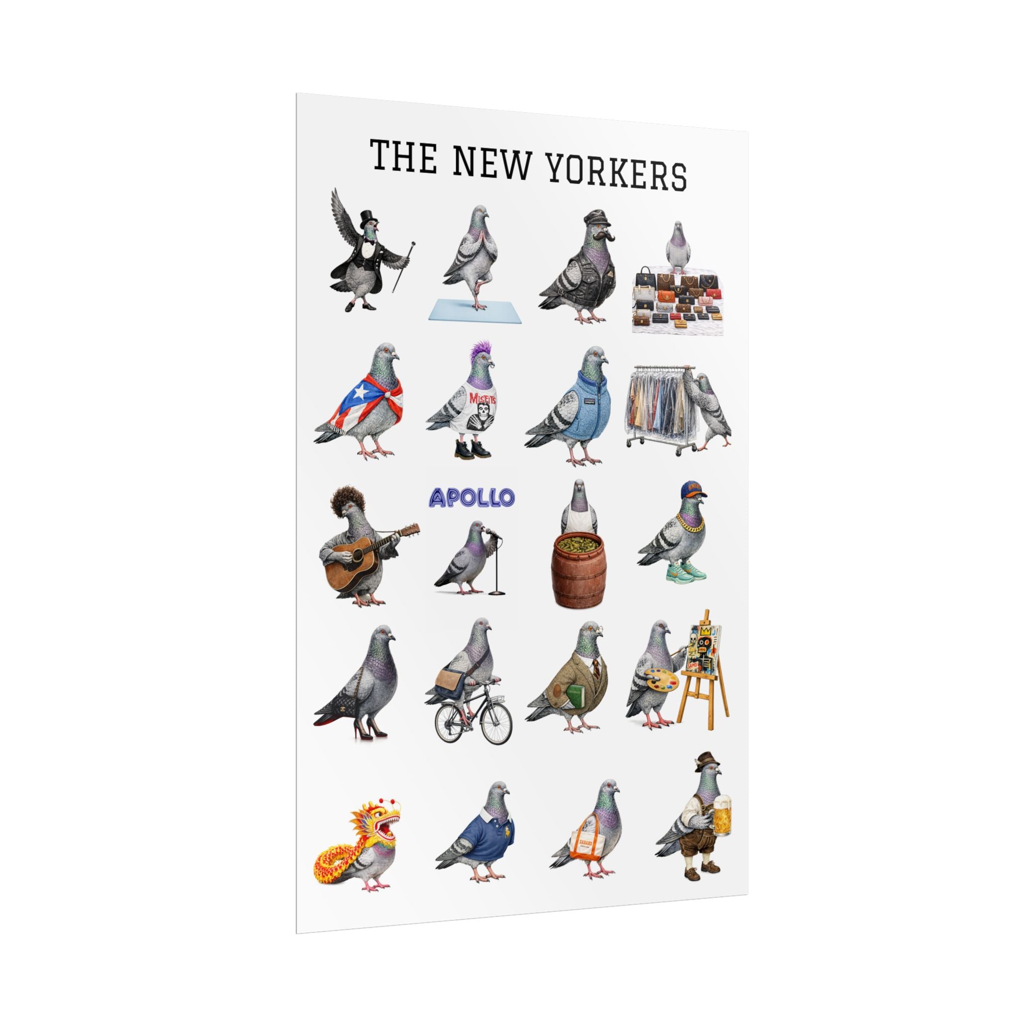 Póster enrollado Las palomas de Nueva York Manhattan | Regalo para amantes de las aves con palomas de Nueva York