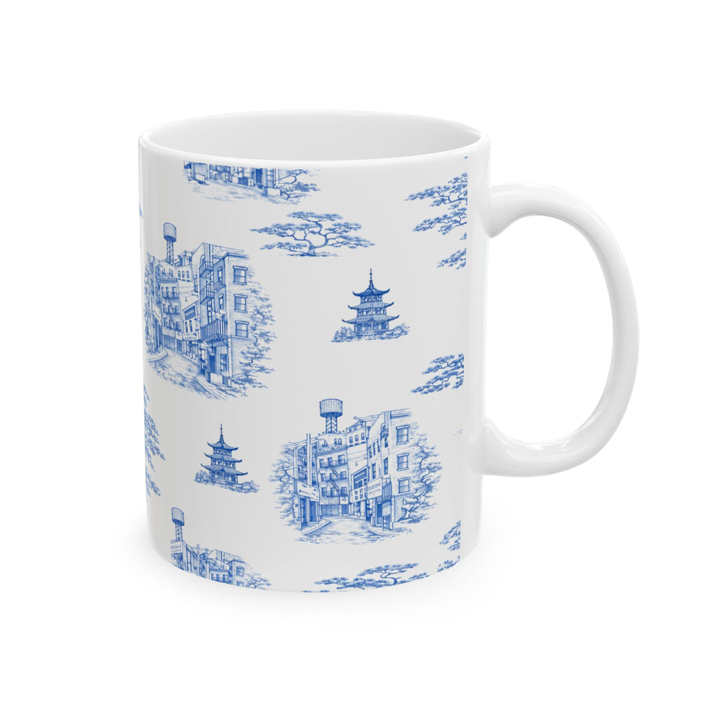 Chinatown Doyers Street Blue Toile de Jouy Mug | New York City Chinoiserie Ceramic Mug 11oz