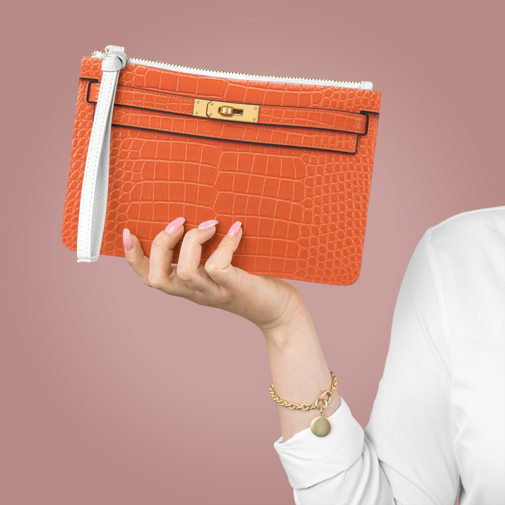 Canal Street Orange Clutch Bag — Elegant Wristlet Purse for Evening & Gifts