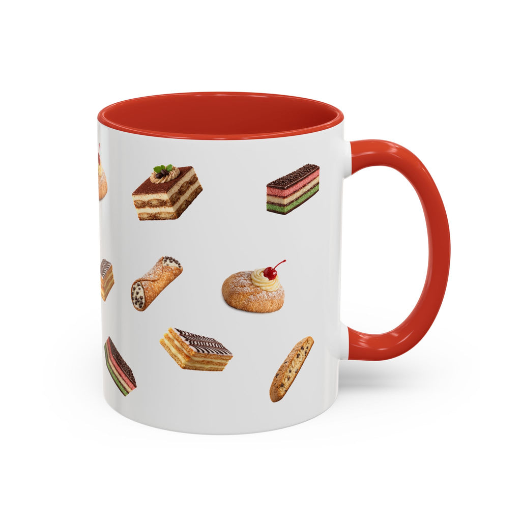NYC Italian Bakery Pattern Accent Mug | Cannoli Rainbow Cookie Zeppoli Tiramisu Biscotti Napoleon 11oz Ceramic Coffee Cup