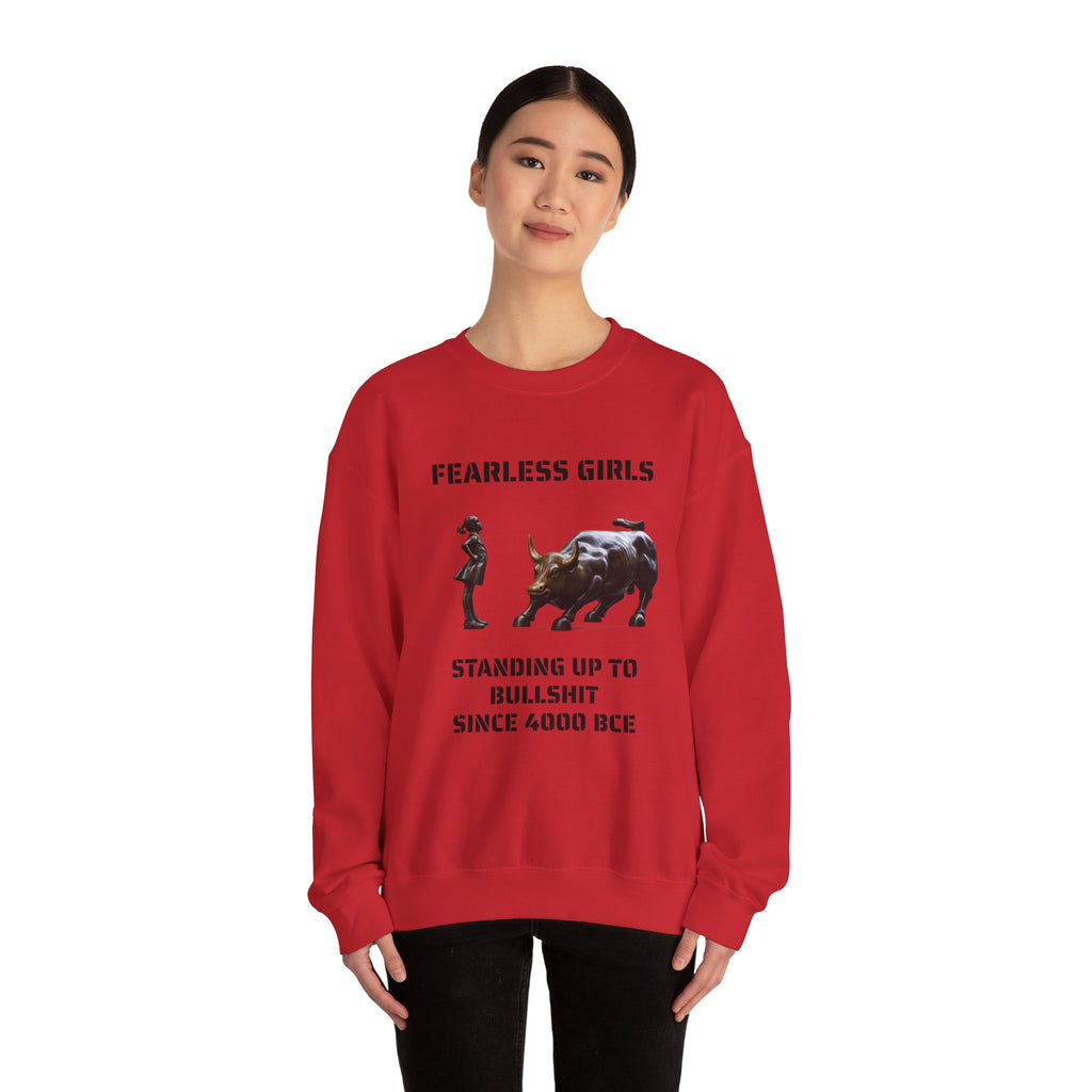 Fearless Girl Raging Bull Statue graphic Sweatshirt | NYC Empowerment, Feminist Design Sweater