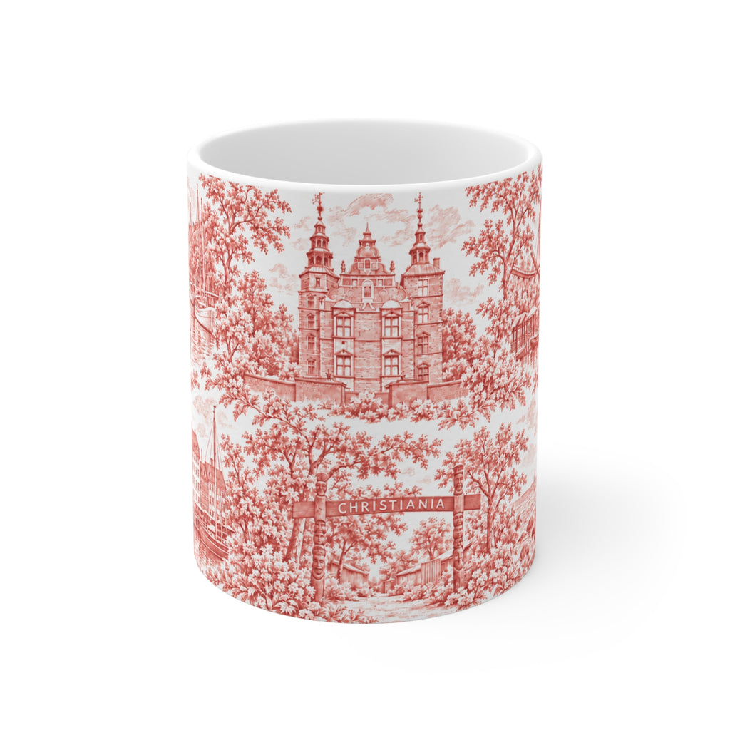 Copenhagen Red Toile de Jouy Ceramic Coffee Mug (11 oz, Ships from Europe)