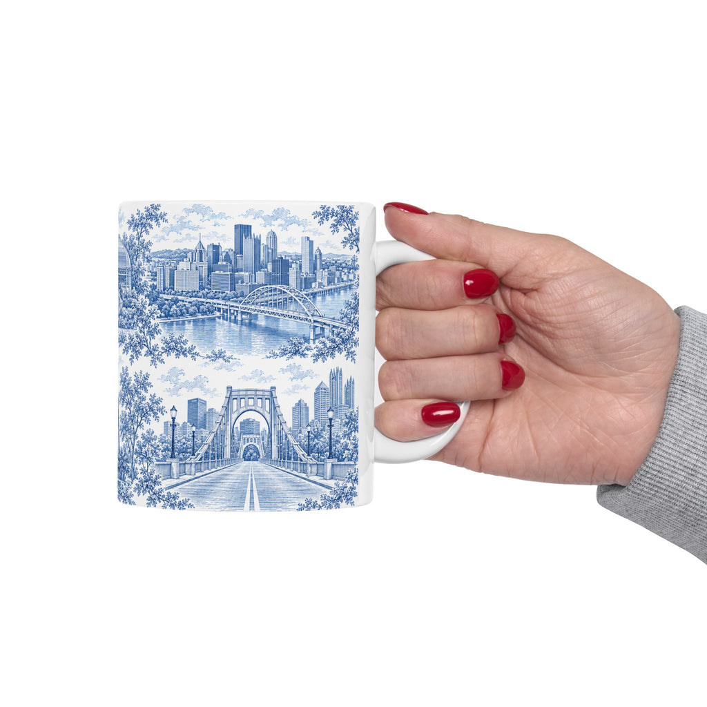 Pittsburgh Blue Toile de Jouy Ceramic Mug — Pennsylvania Chinoiserie 11oz/15oz