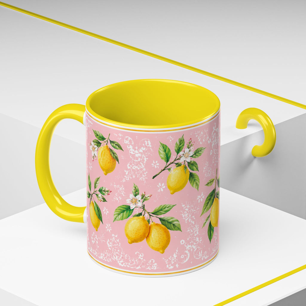 Little Italy Amalfi Pink Lemon 2 Accent Mug — La Dolce Vita Ceramic Kitchen Mug (11oz)