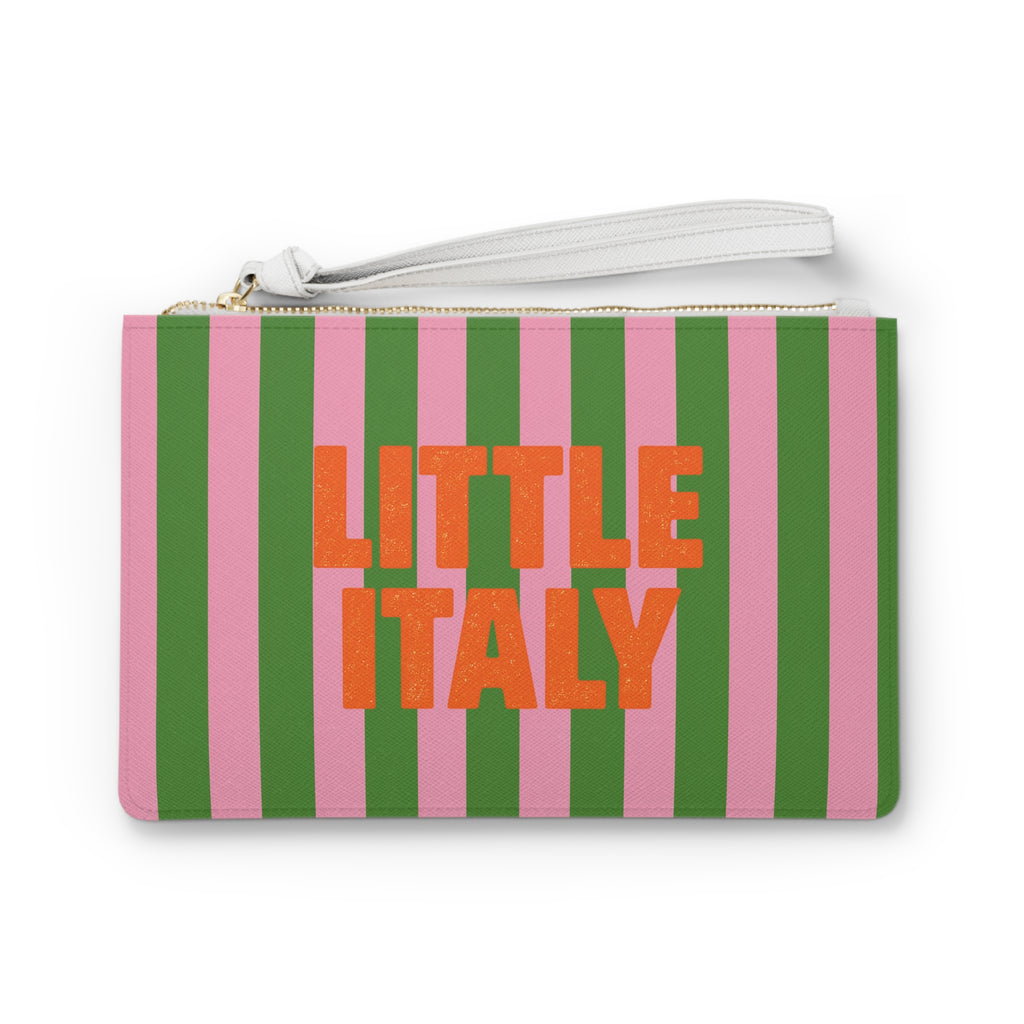 Little Italy Striped Clutch Bag — Pink & Green Wristlet Purse