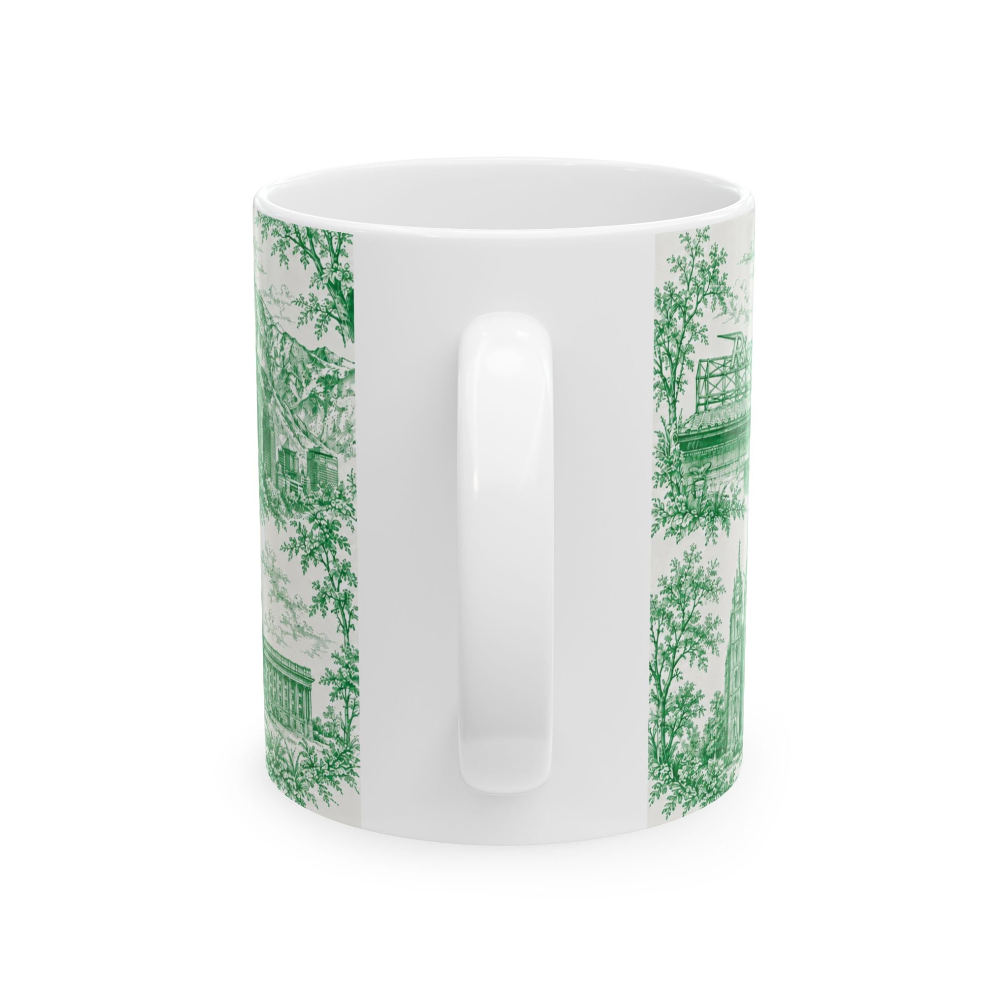 Salt Lake City Green Toile de Jouy Mug —  Ceramic Coffee Cup (11oz)