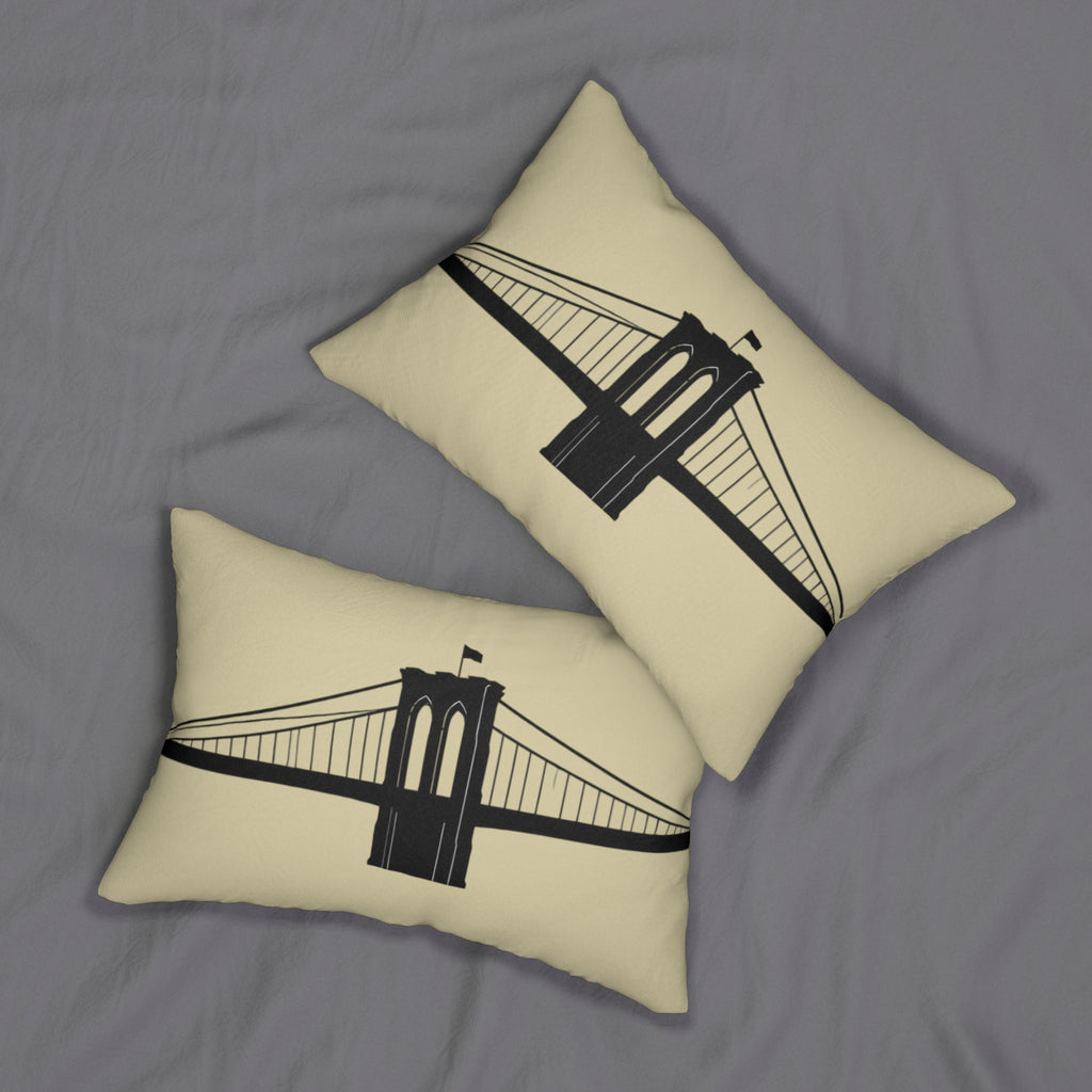 Brooklyn Bridge Silhouette Lumbar Pillow — Neutral Cityscape Decorative Pillow