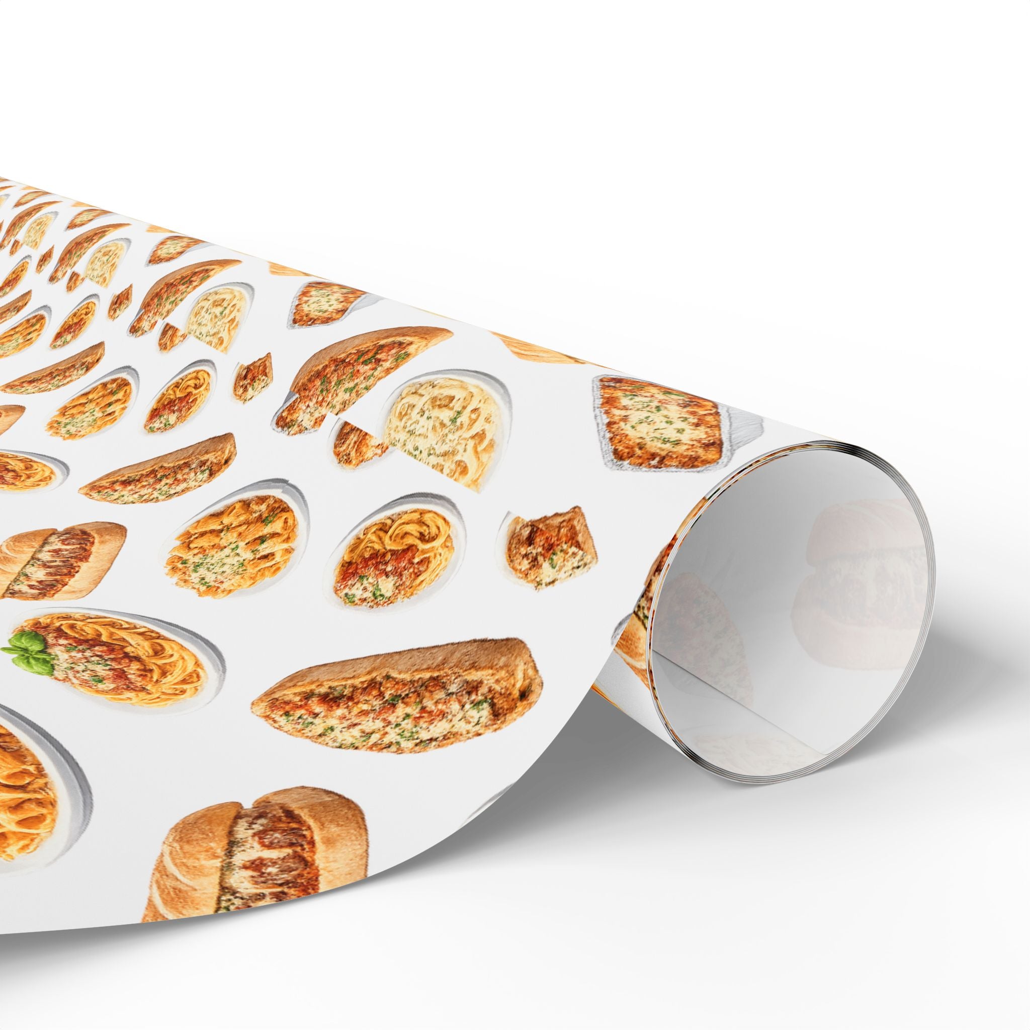 Italian Food Pattern White Gift Wrap Paper | Pasta Spaghetti Rigatoni Meatball Sub Wrapping Paper Roll, Foodie Party Wrap