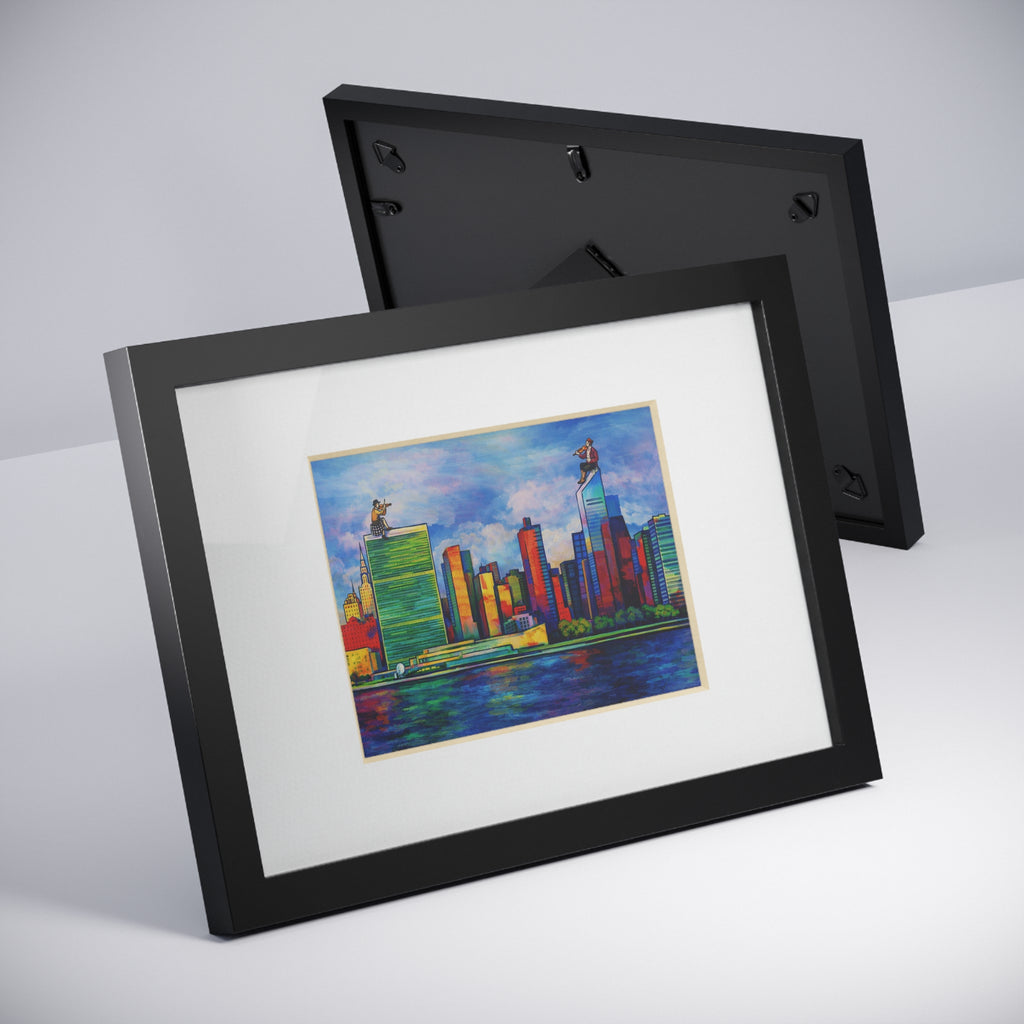 Fiddler on the Manhattan Roof Marc Chagall-inspired NYC Skyline  | Black Frame