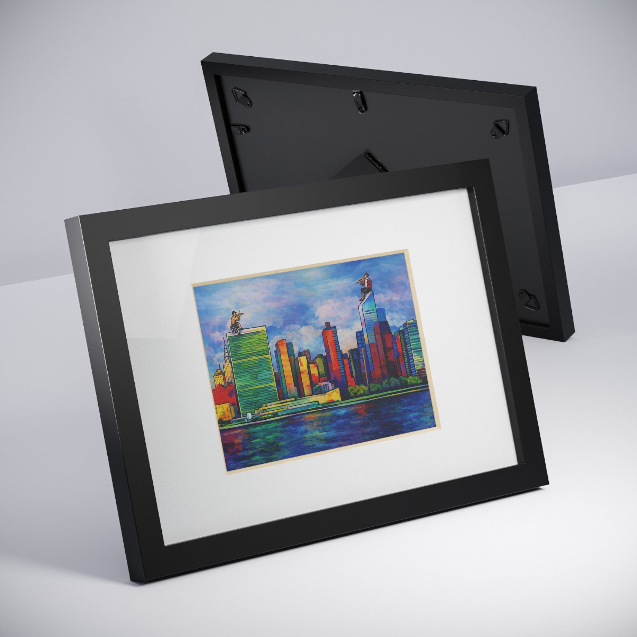 Fiddler on the Manhattan Roof Marc Chagall-inspired NYC Skyline  | Black Frame