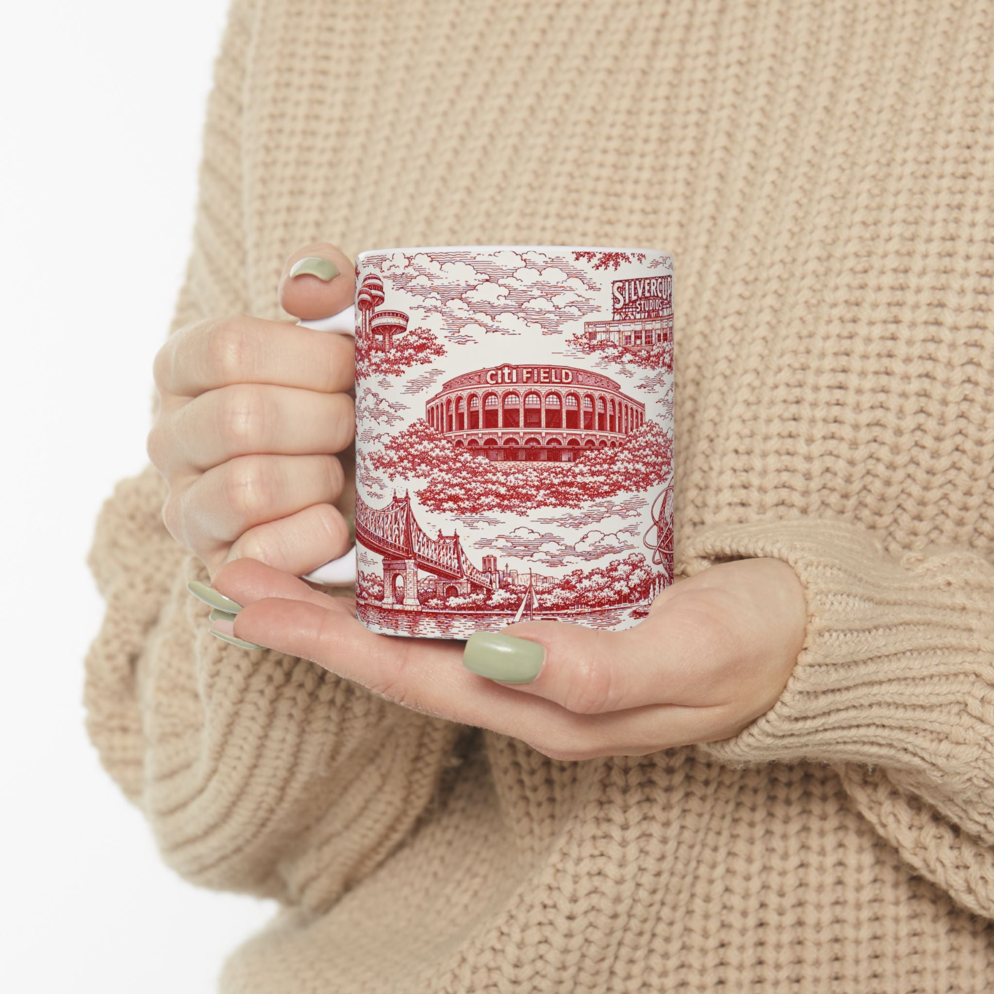 Queens Red and White Toile de Jouy Mug | Chinoiserie Ceramic Coffee Cup