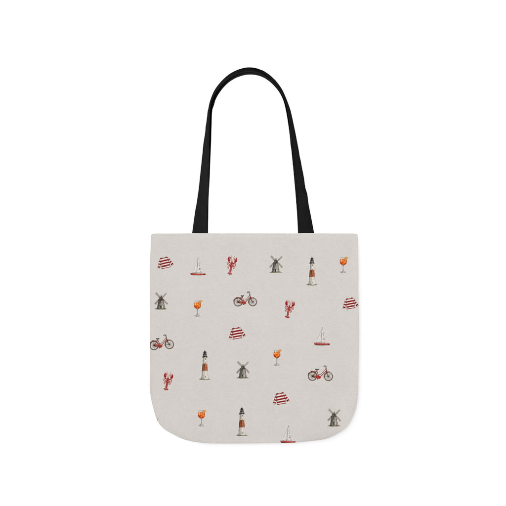 Icons of the Hamptons Heather Gray Canvas Tote — Lighthouse, Windmill, Lobster, Sailboat Icons