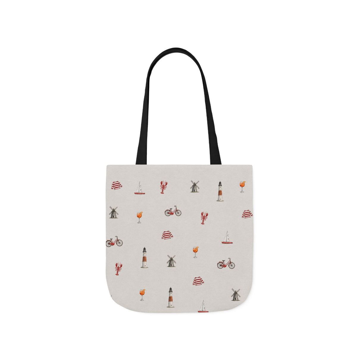Icons of the Hamptons Heather Gray Canvas Tote — Lighthouse, Windmill, Lobster, Sailboat Icons
