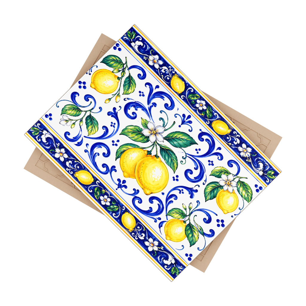 Little Italy Amalfi Blue and White with Lemon Ceramic Tile - Mediterranean Lemon Decorative Kitchen Backsplash Tile Art 6" x 8"