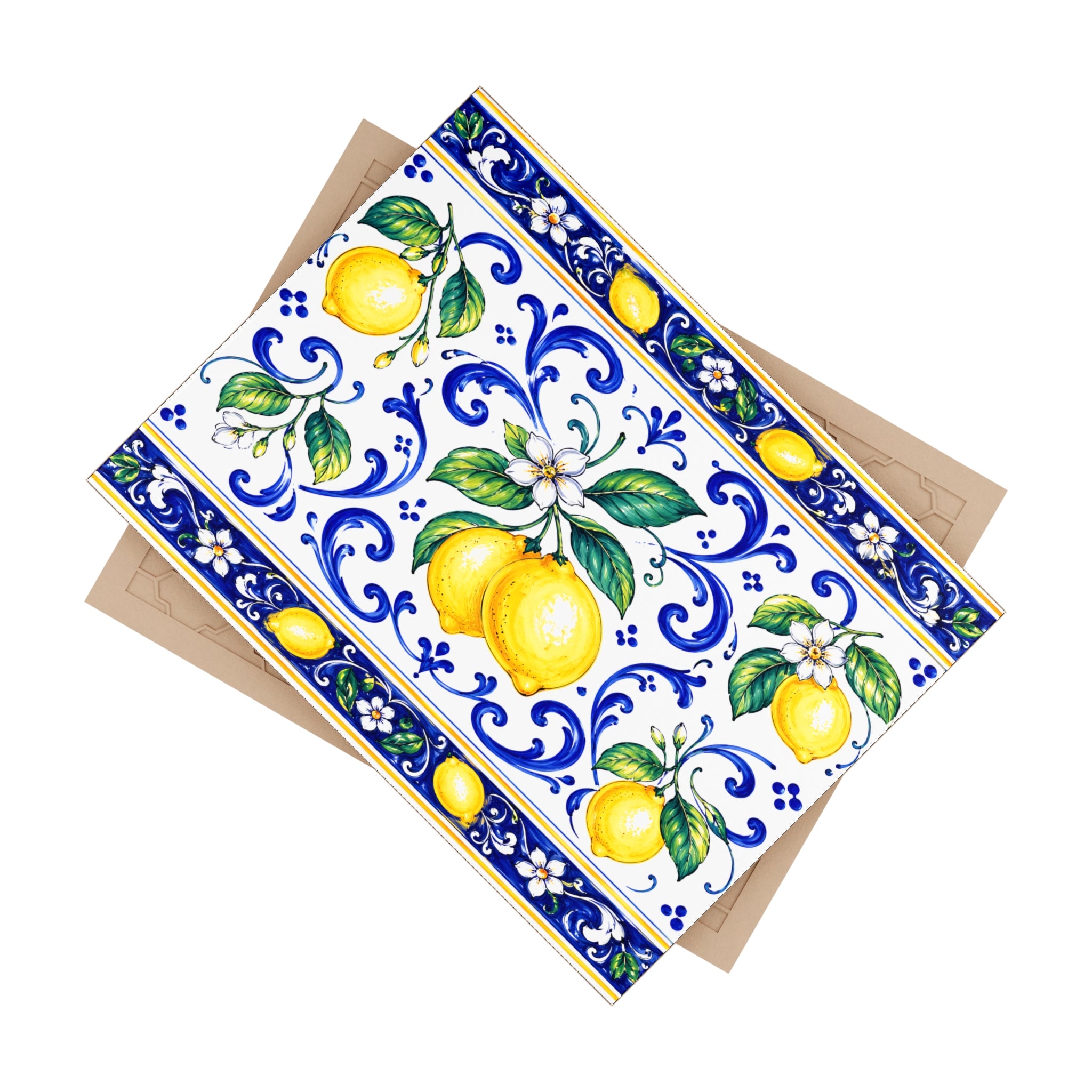 Little Italy Amalfi Blue and White with Lemon Ceramic Tile - Mediterranean Lemon Decorative Kitchen Backsplash Tile Art 6" x 8"