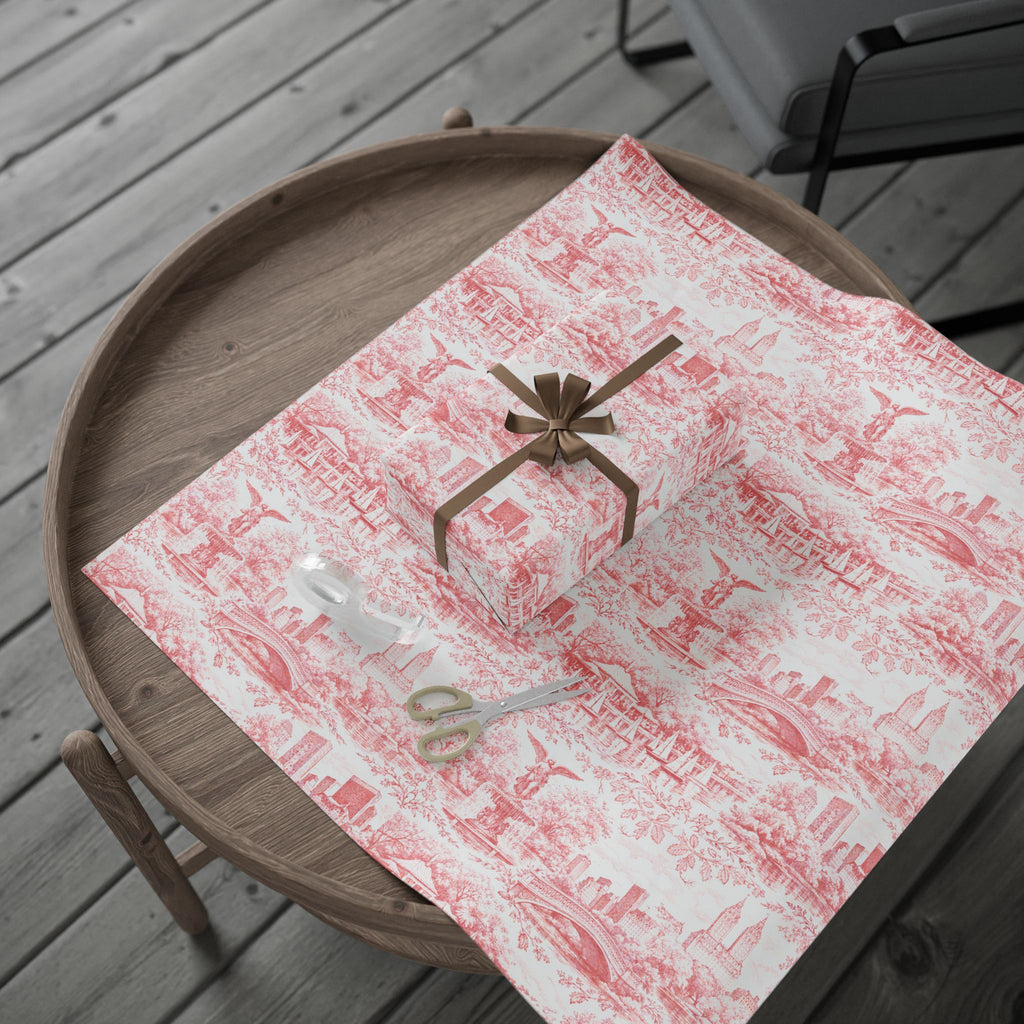 Central Park Red Toile NYC Wrapping Paper | New York City Scenic Toile Pattern Roll