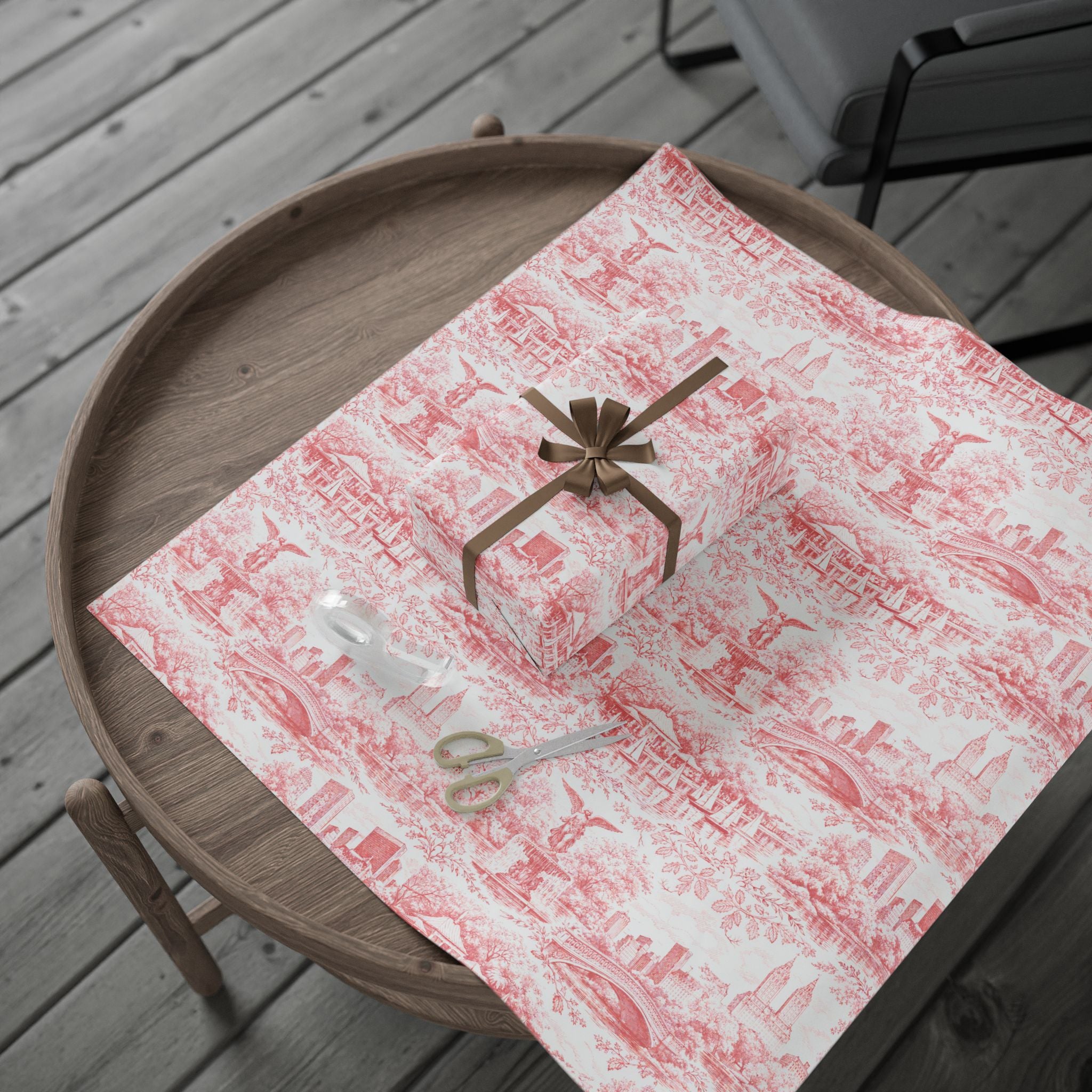 Central Park Red Toile NYC Wrapping Paper | New York City Scenic Toile Pattern Roll