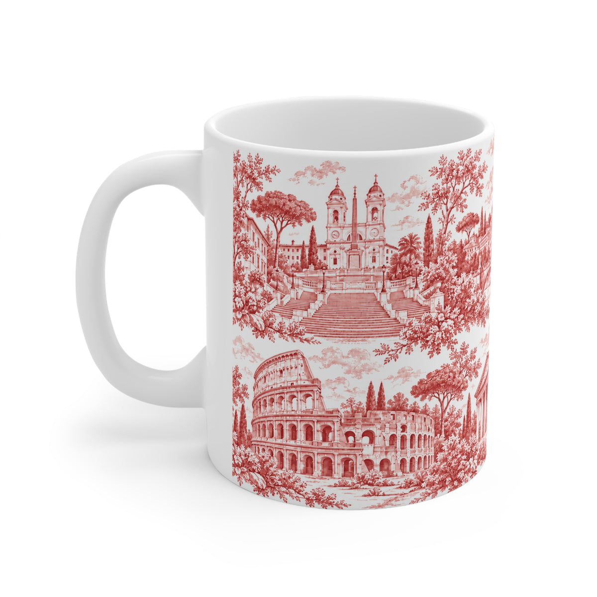 Rome Red Toile de Jouy Ceramic Mug — (11oz; Ships from Europe)