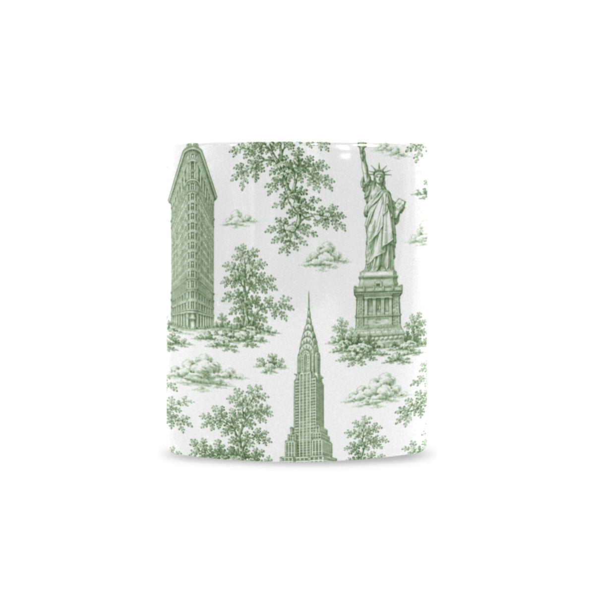 Manhattan Green Toile de Jouy Mug with One World Trade | New York City Chinoiserie Ceramic Mug Custom White Mug (11oz)