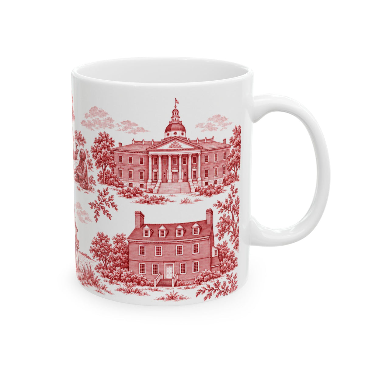 Annapolis Red Toile de Jouy Ceramic Mug – Vintage Scenic 11oz