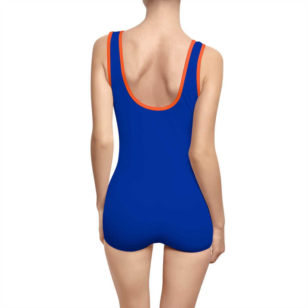 Jalen Brunson One-Piece Swimsuit — New York Basketball Blue & Orange Women’s Swimwear