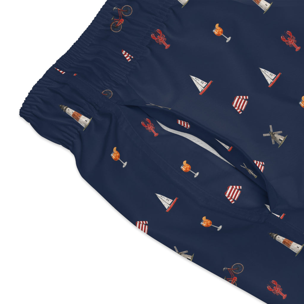 Icons of the Hamptons Swim Trunks — Men's Navy All-Over Coastal Pattern