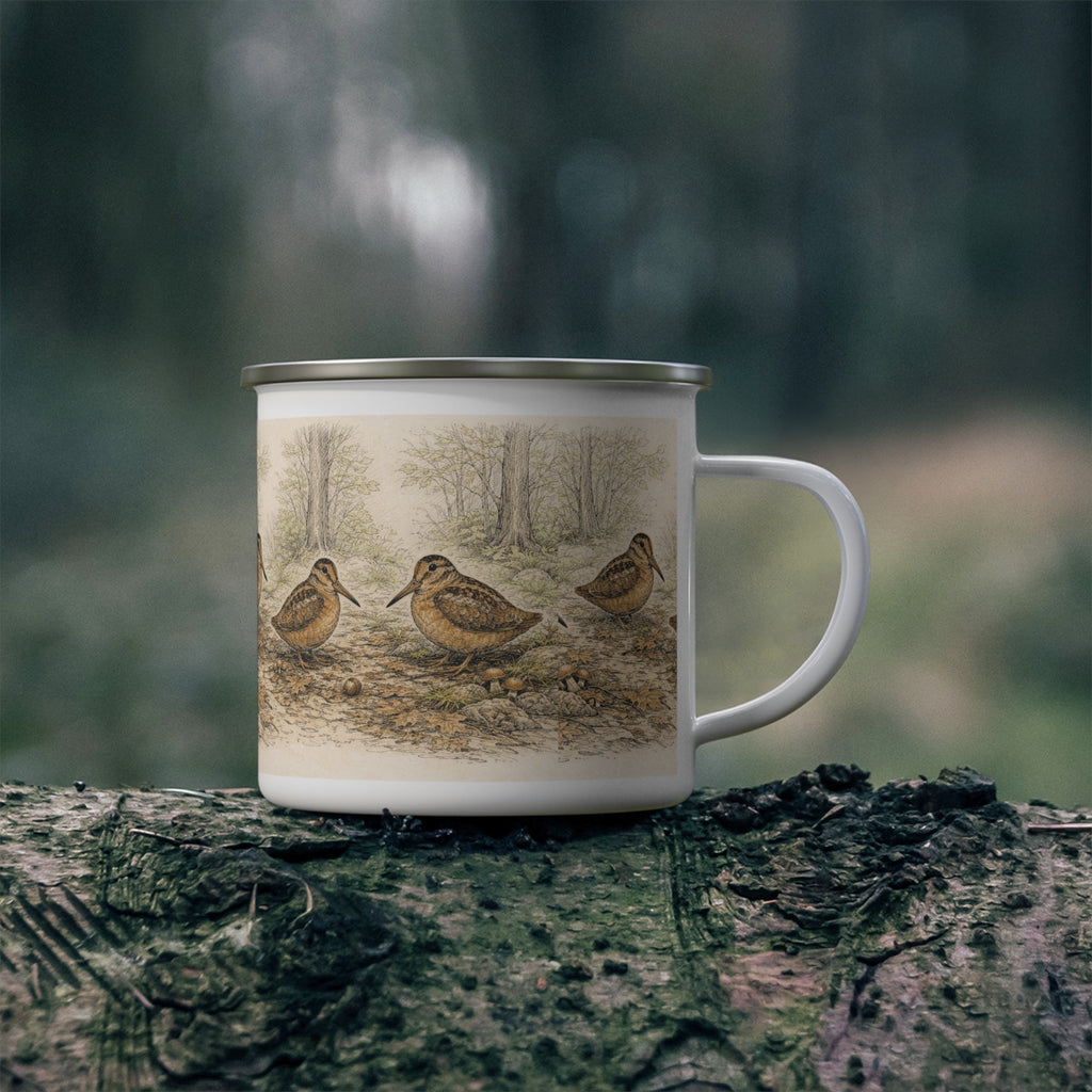 Bryant Park American Woodcock Enamel Camping Mug — Woodcock Bird Illustration, Rustic Outdoor Campgrounds Coffee Cup