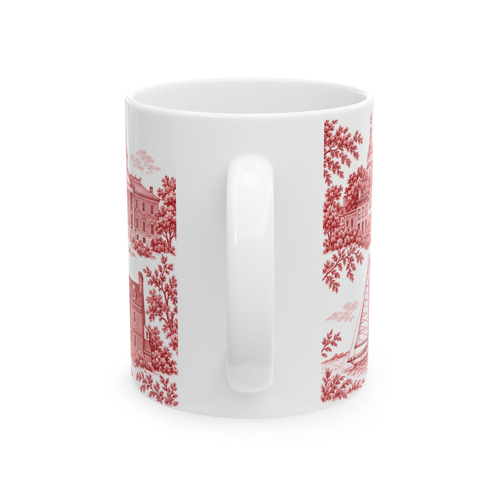 Annapolis Red Toile de Jouy Ceramic Mug – Vintage Scenic 11oz