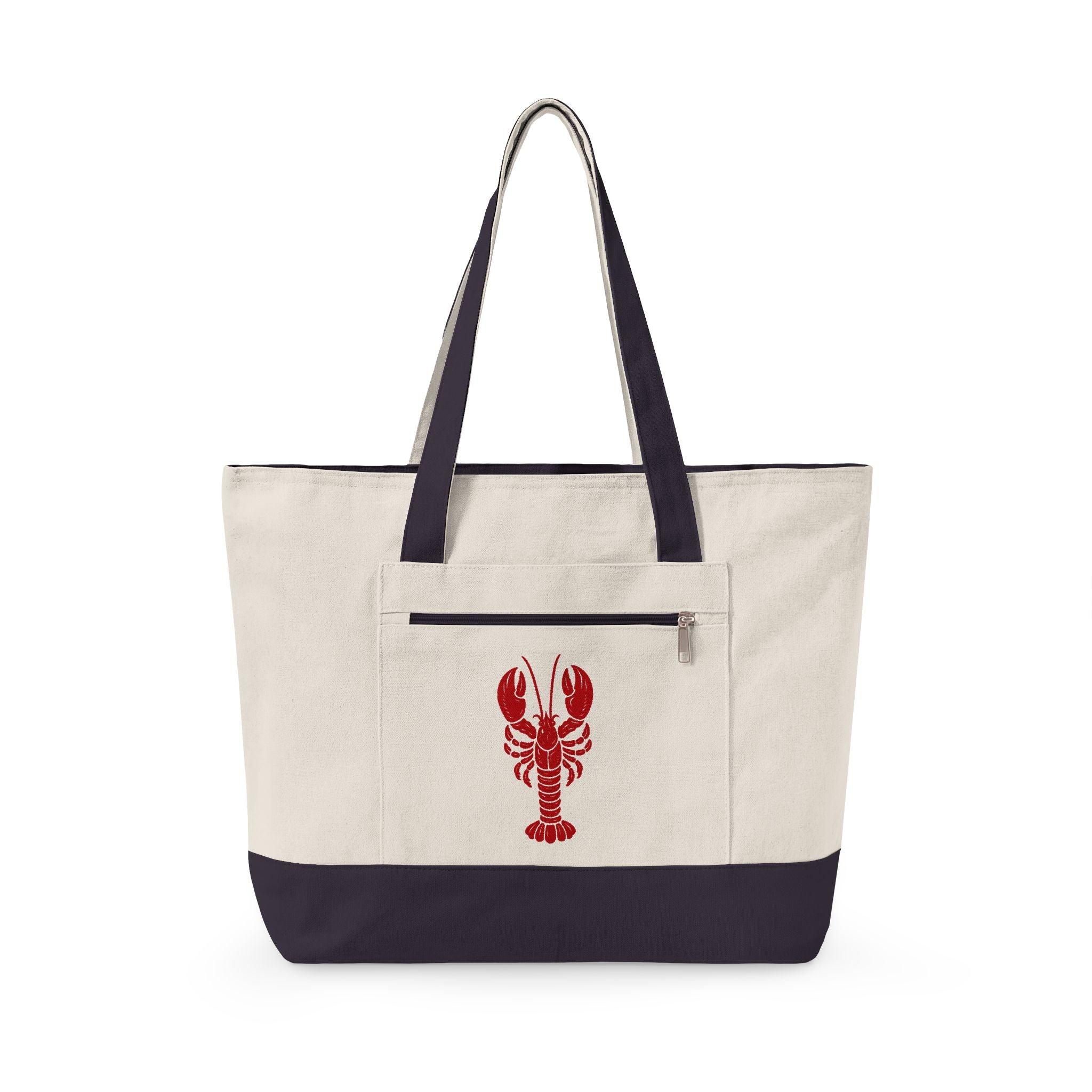 Hamptons Market Tote with Nautical Lobster & Sailboat — Coastal Style Zippered Beach Tote