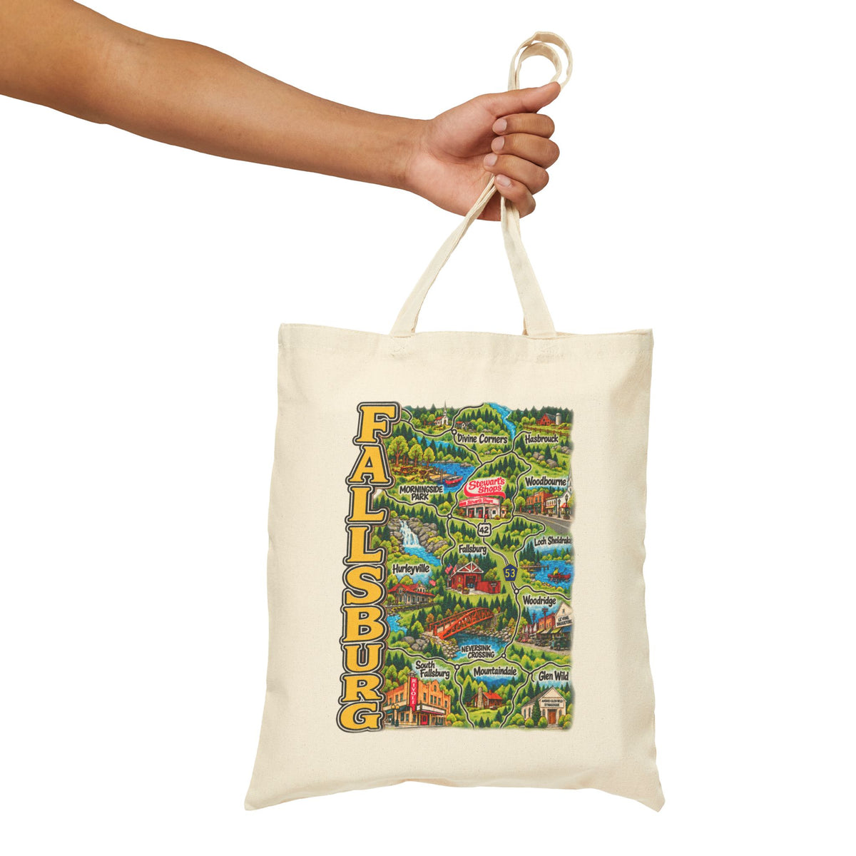 Fallsburg Map, Catskills Upstate New York Cotton Canvas Tote Bag