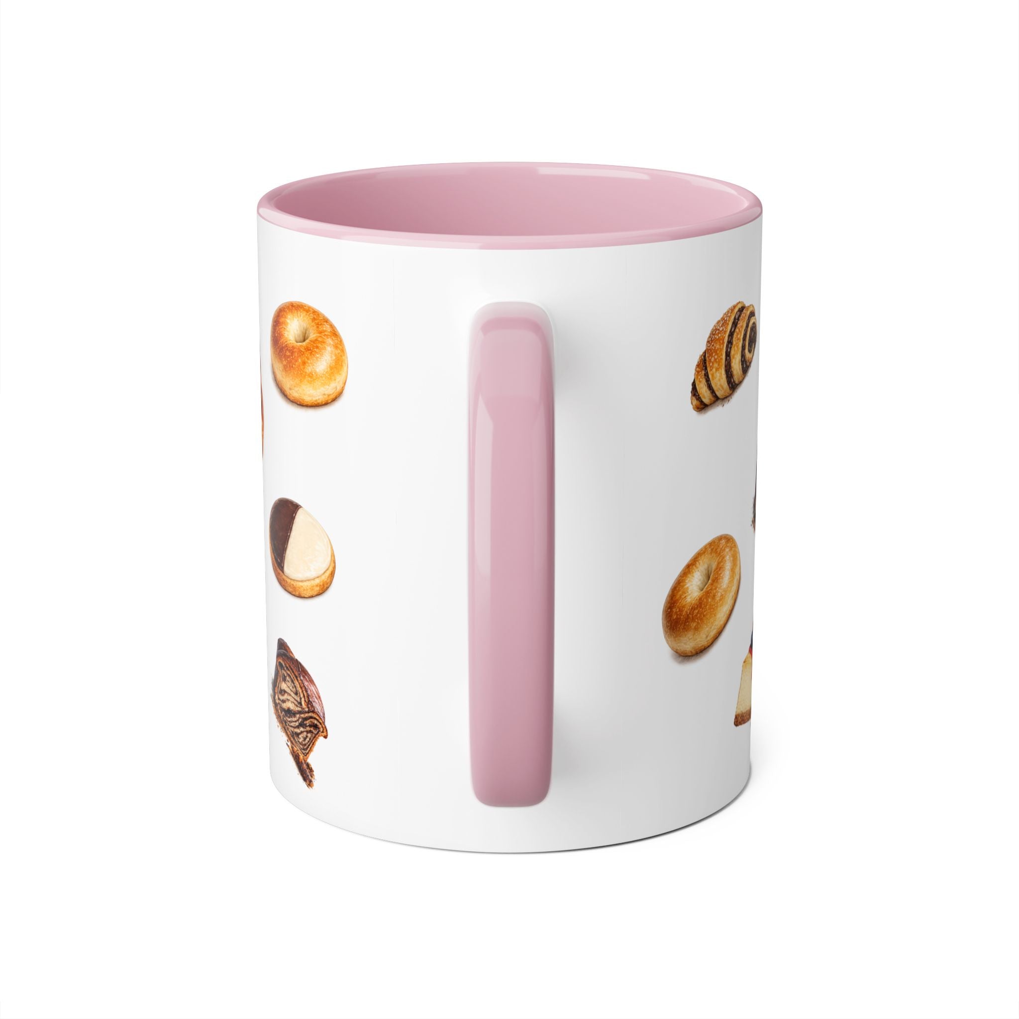 NYC Kosher Bakery Pattern Mug | Babka Cheesecake Rugelach Black + White Cookie Challah Bagel 11oz Ceramic Coffee Cup