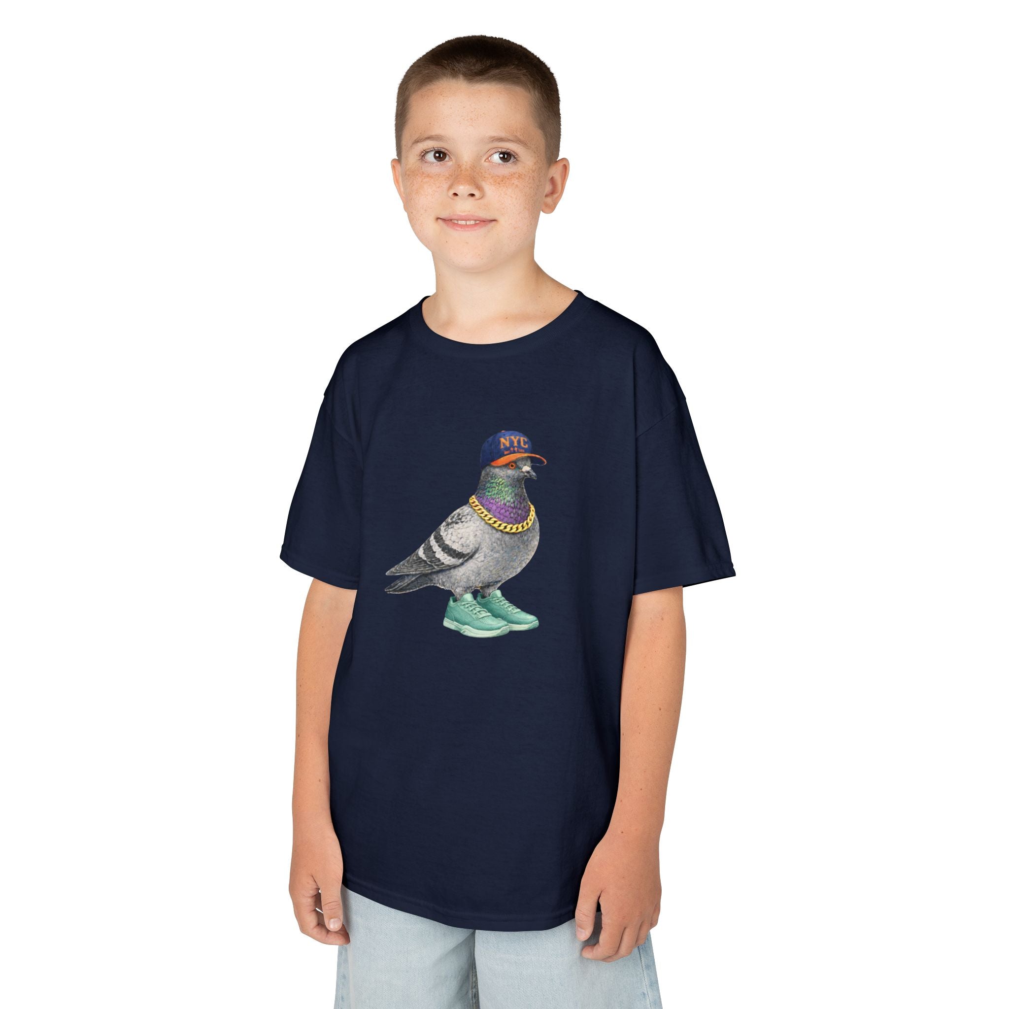 Customizable Manhattan NYC Pigeon Kid Tee —  Cute Basketball Fan Bird T-Shirt for Children
