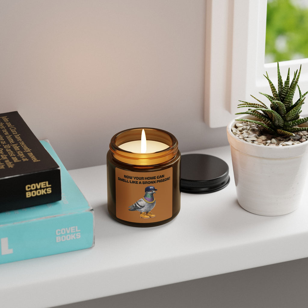 Customizable Bronx NYC Pigeon Scented Candle | Amber Jar Soy Candle New Yorker Gag Gift