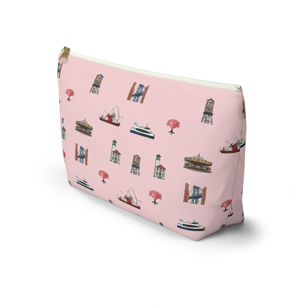 Icons of DUMBO Large Pink Accessory Pouch — T-Bottom Makeup Bag