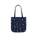 Icons of The Hamptons Blue Canvas Tote — Lighthouse, Windmill, Lobster, Sailboat print