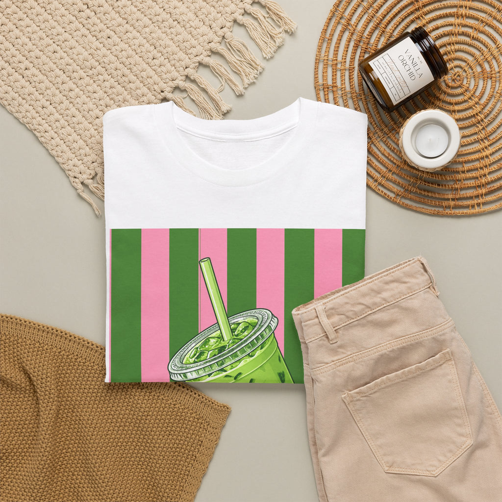 Iced Matcha Tea T-Shirt — Pink and Green Tea Graphic Tee