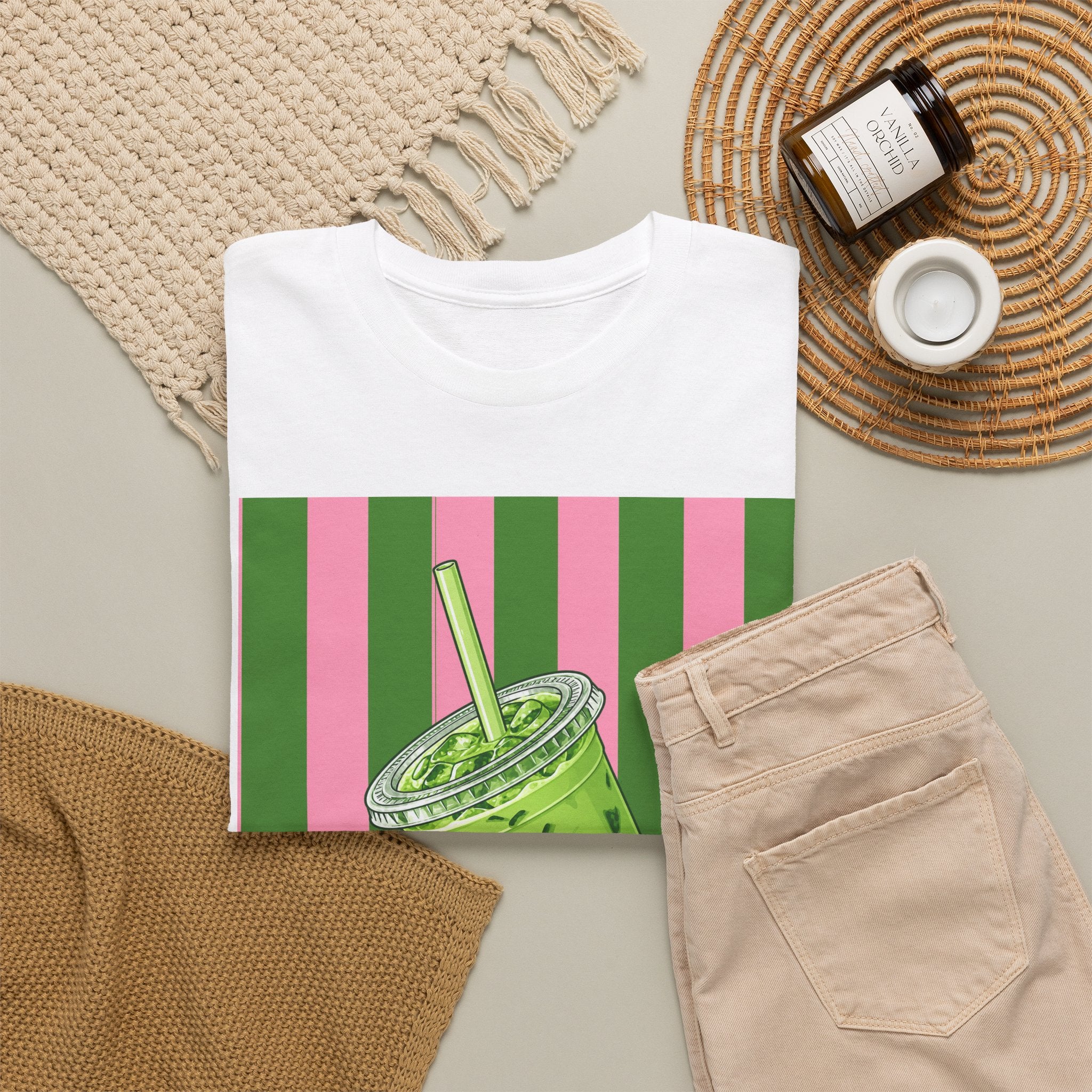 Iced Matcha Tea T-Shirt — Pink and Green Tea Graphic Tee