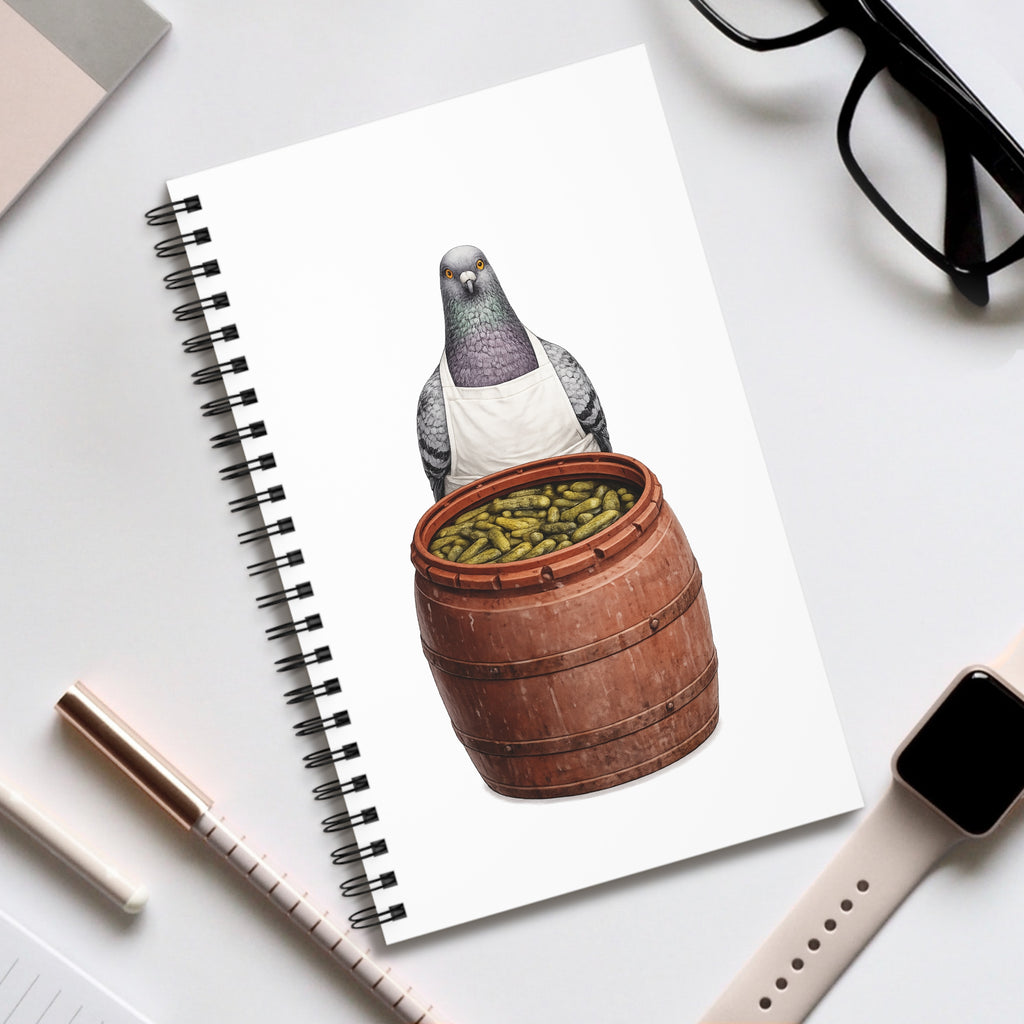 Customizable Lower East Side NYC Pigeon Spiral Journal | LES Pickle Salesman Bird Lovers Notebook