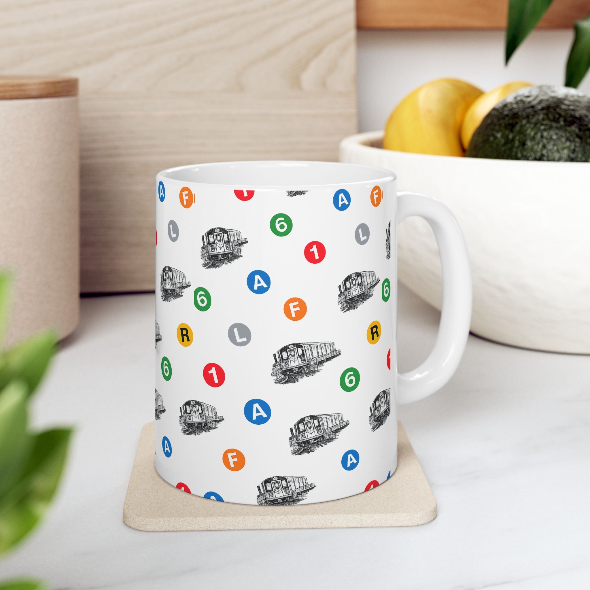 New York Subway Train Transit Icons Mug | NYC Metro Subway Pattern 11oz Coffee Tea Cup