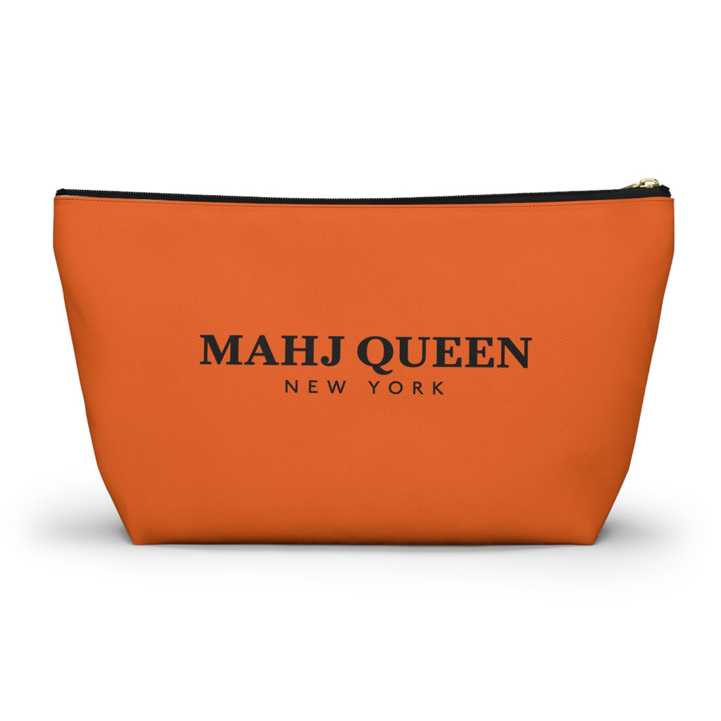 Mahj Queen New York Orange Mahjong Tile Pouch — NYC Zipper T‑Bottom Makeup Bag