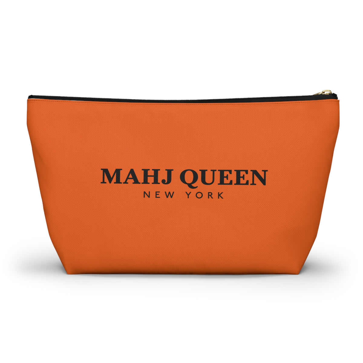 Mahj Queen New York Orange Mahjong Tile Pouch — NYC Zipper T‑Bottom Makeup Bag
