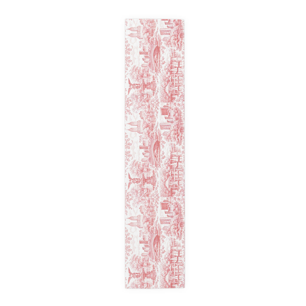 Central Park NYC Red Toile de Jouy Table Runner — New York Chinoiserie Dining Table Decor