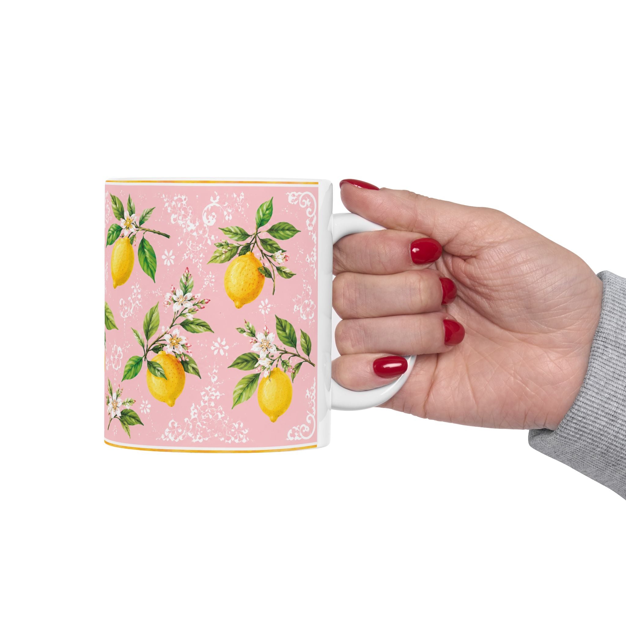 Little Italy Amalfi Pink with Lemon Mug 2 — Italian Mediterranean Pattern Coffee Cup (11oz)